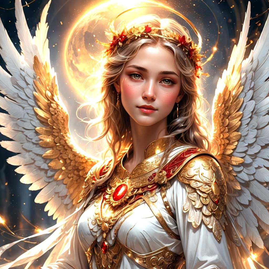 Angelic Figure in White, Gold and Red