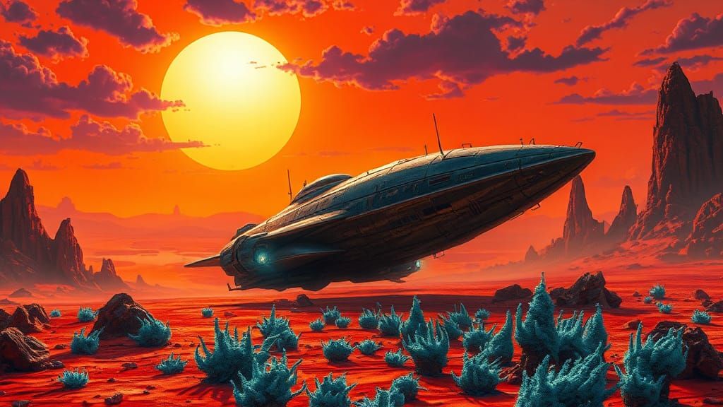 Sci-Fi Spaceship on Alien World as Digital Art