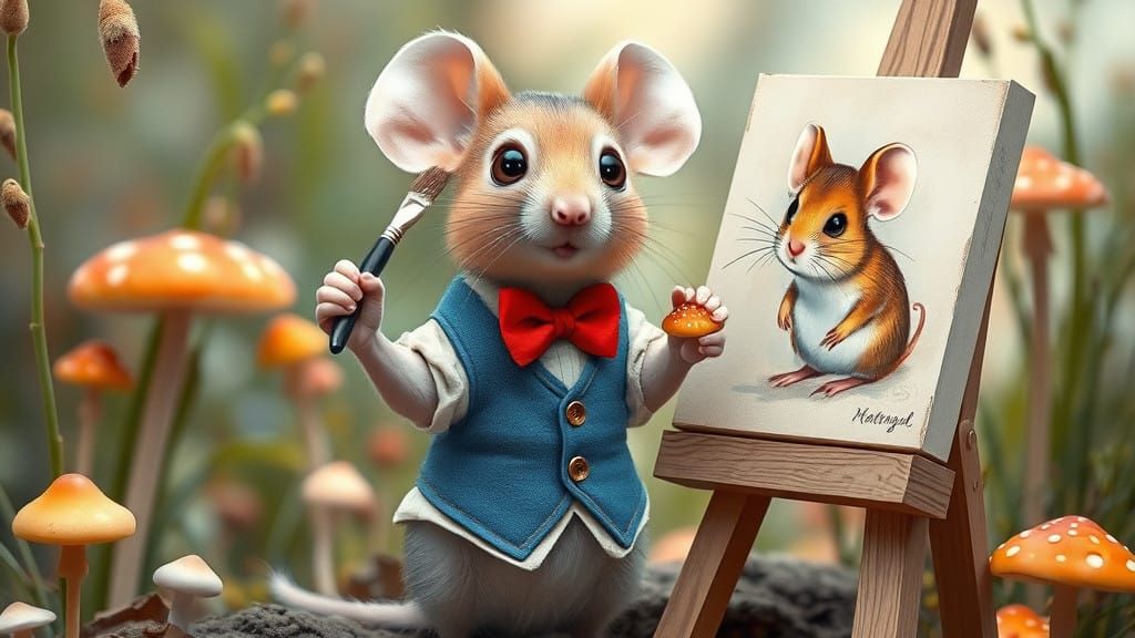 Mouse Artist in Whimsical Woodland