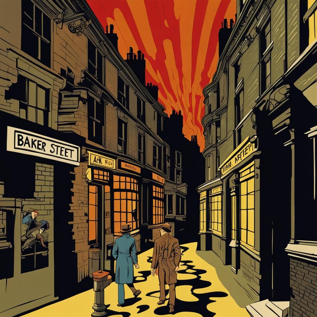 Baker Street Scene in 1970s Pop Art Style