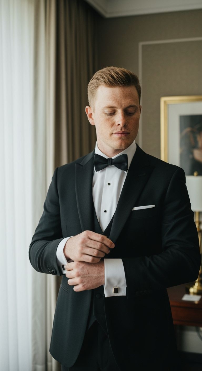 Freckled Groom Adjusting Cuffs: Glamour Portrait