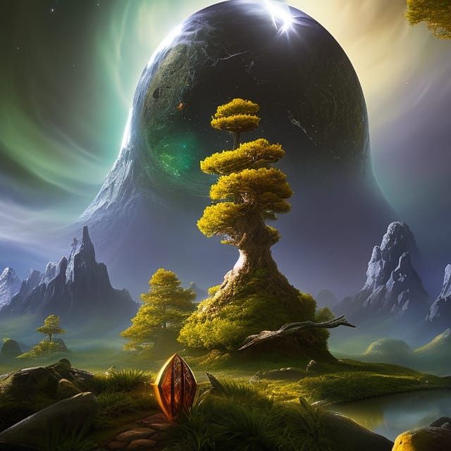 Diamond Orb Held by Dark Wizard in Hyperreal Scene