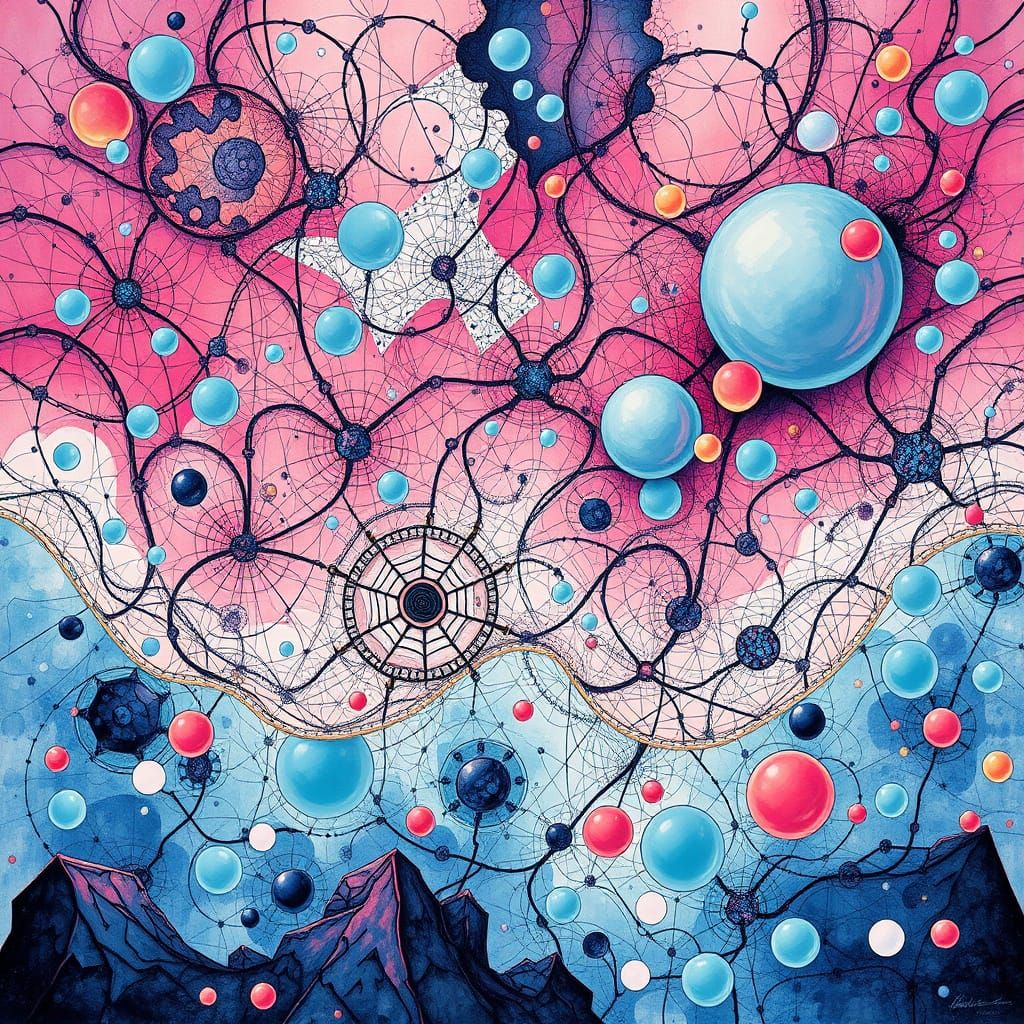 Hypercomplex Surrealism in Pastel Hues as Ink Painting