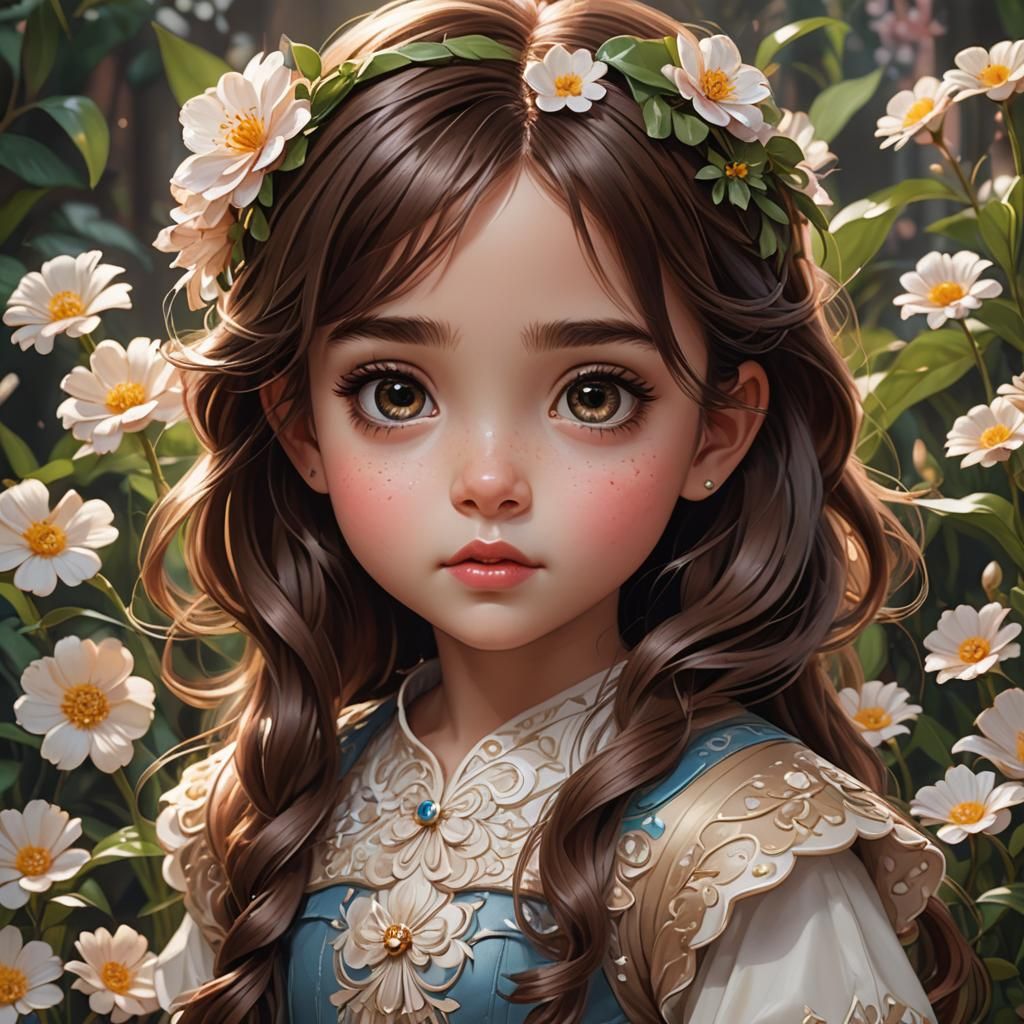 Charming Cartoon Girl with Big Eyes in Disney Style