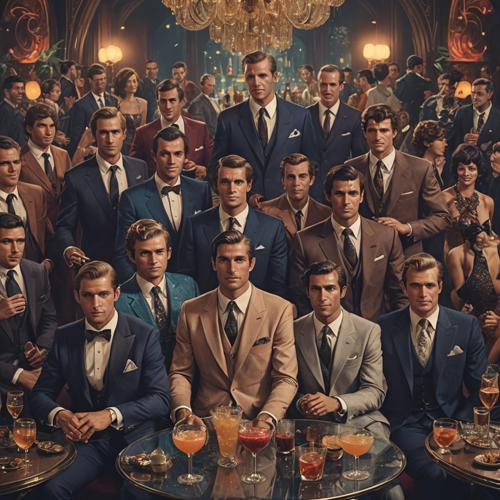 Cocktail Party with Handsome Men in 1960s Style