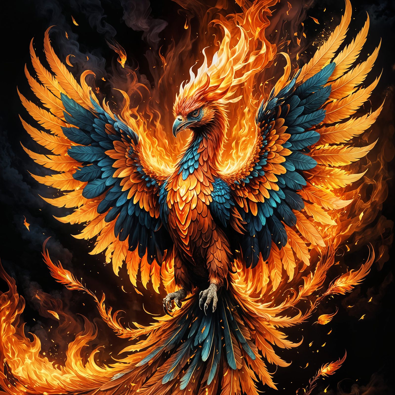 Luminescent Fire Phoenix with Glittering Wings
