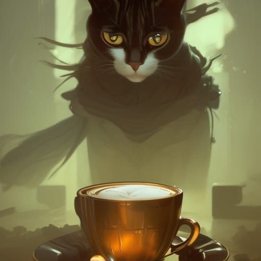 Hyperdetailed Cat Coffee: Dark Fantasy Concept Art