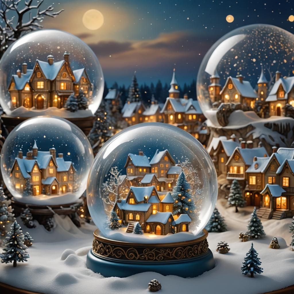 Fantasy Village Snow Globe in Matte Painting Style