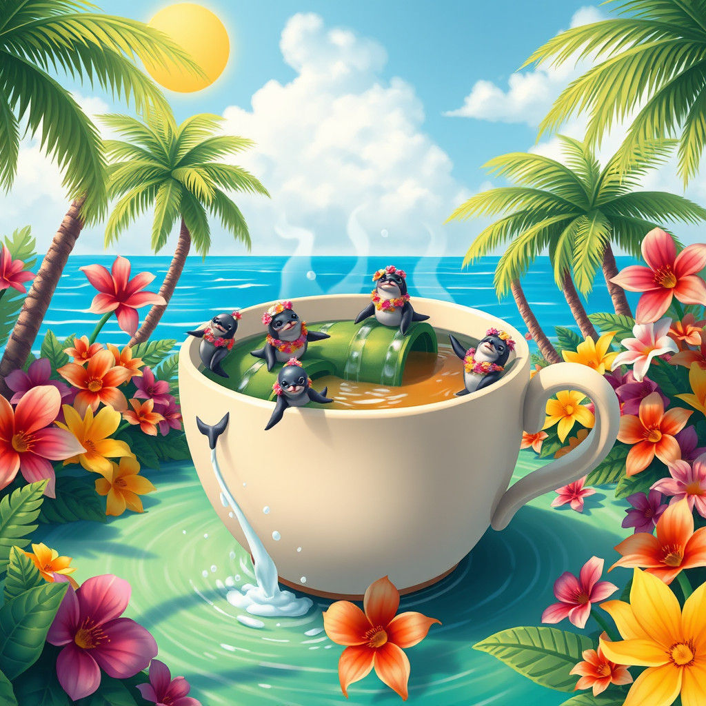 Tropical Tea Party with Anthropomorphic Sea Lions