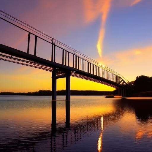 Picturesque Sunset Reflection Underneath a Bridge