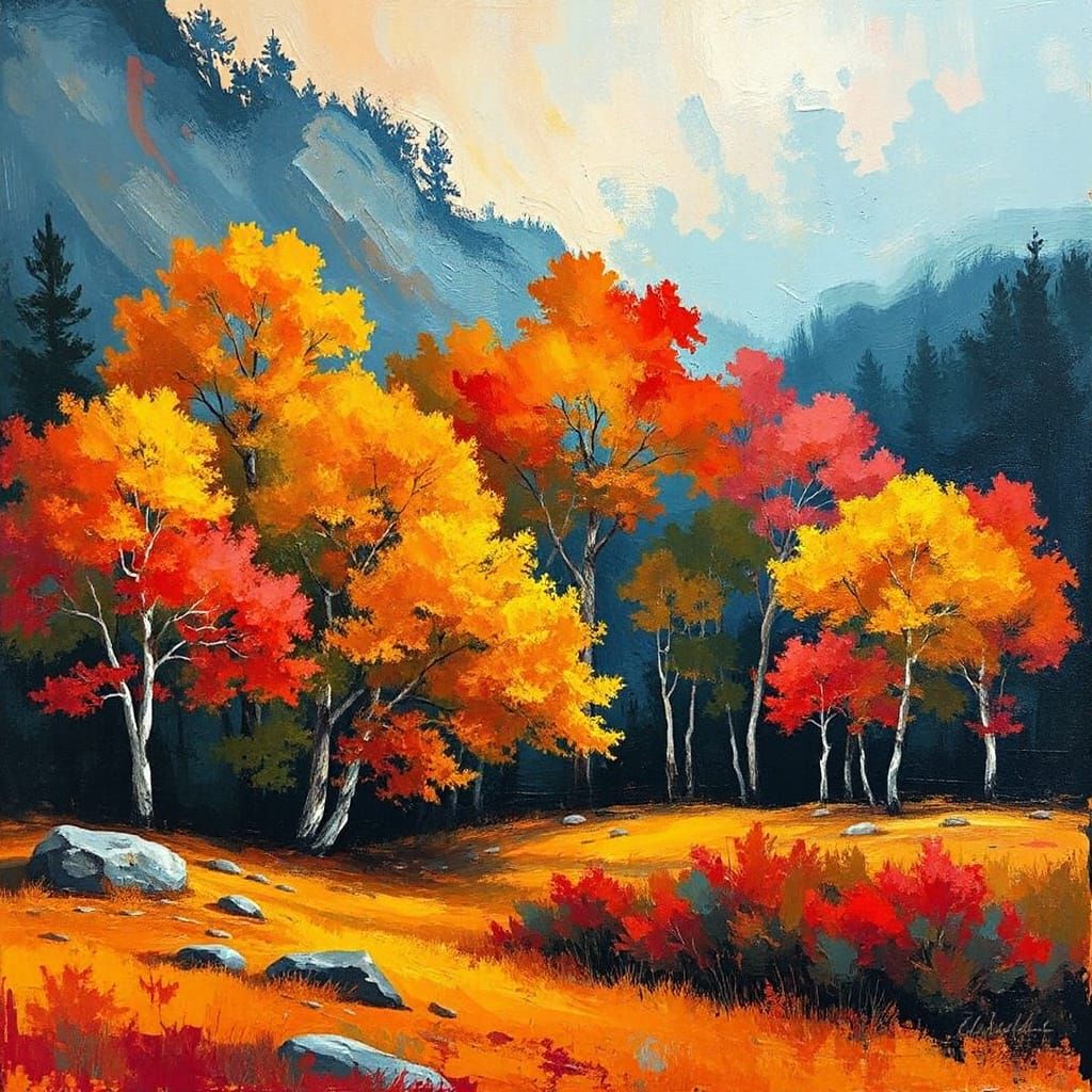 Vibrant Autumn Landscape in Expressive Abstract Style