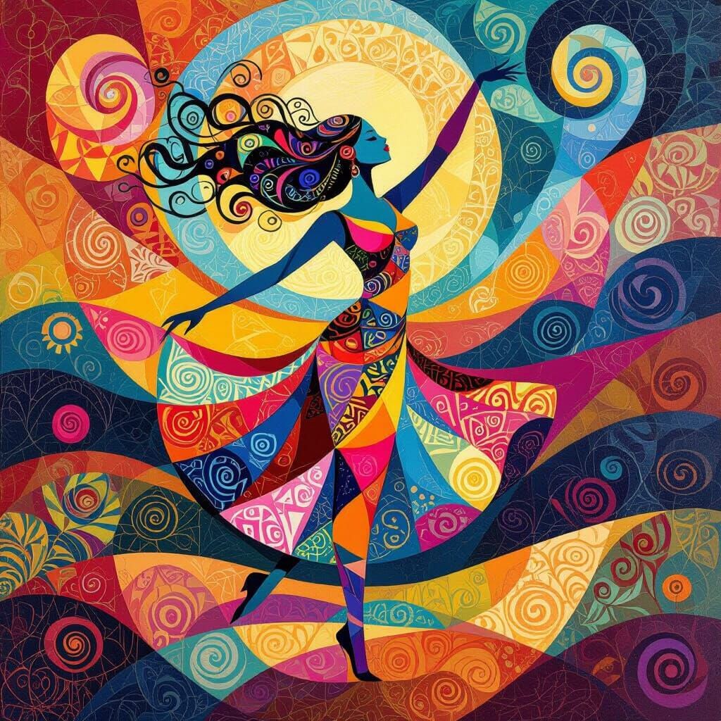 Abstract Dancer in Whimsical Landscape, Fidenza Style