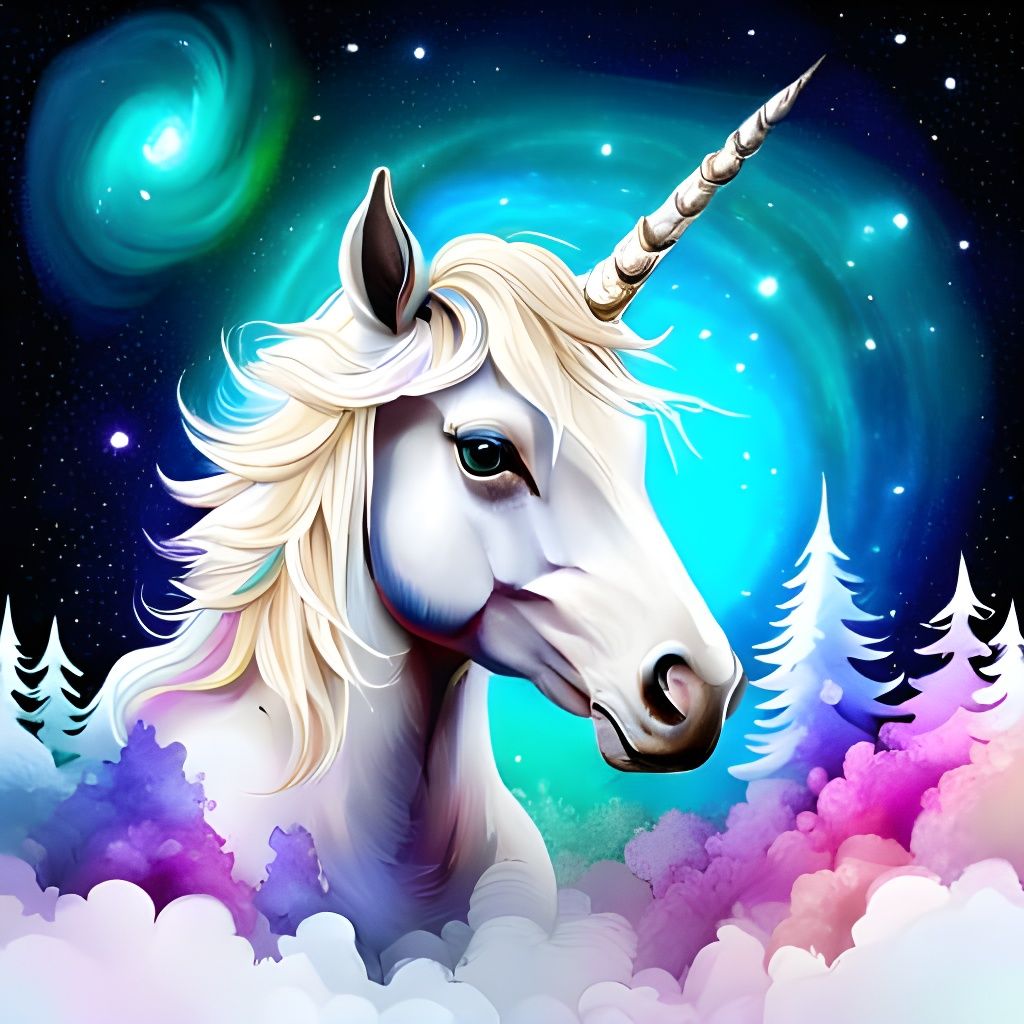 Cosmic Unicorn in Glittery Space: Splash Art Style