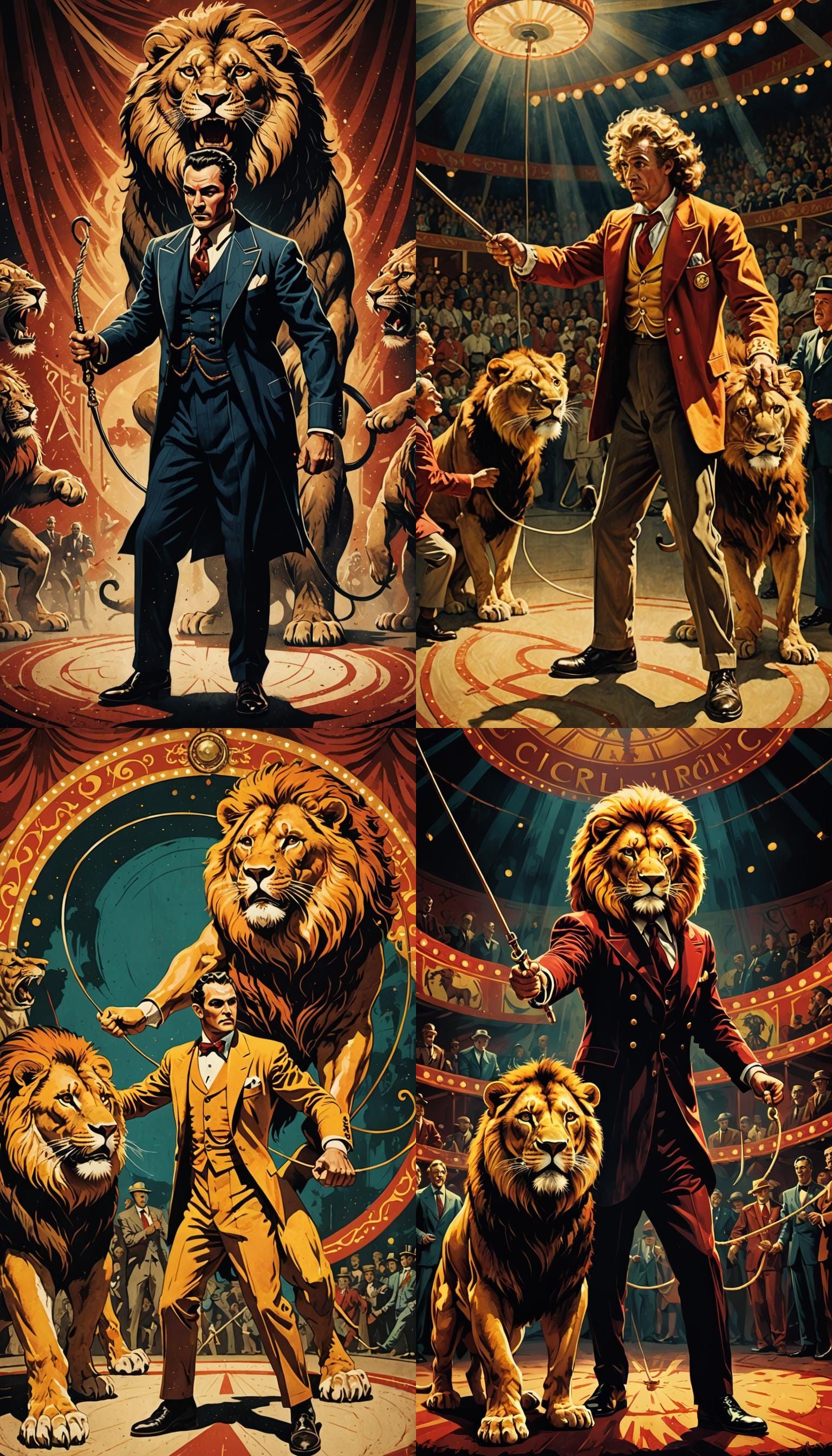 Circus Lion Tamer in 1940s Illustration Style