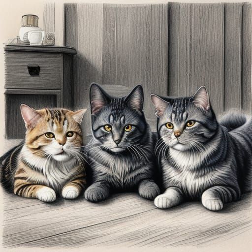 Pencil Sketch of Dogs and Cats Playing