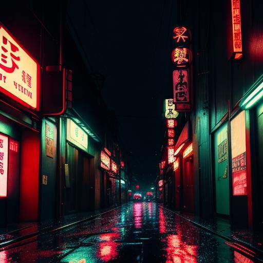 Rainy Night in Shinjuku: Neon Reflections
