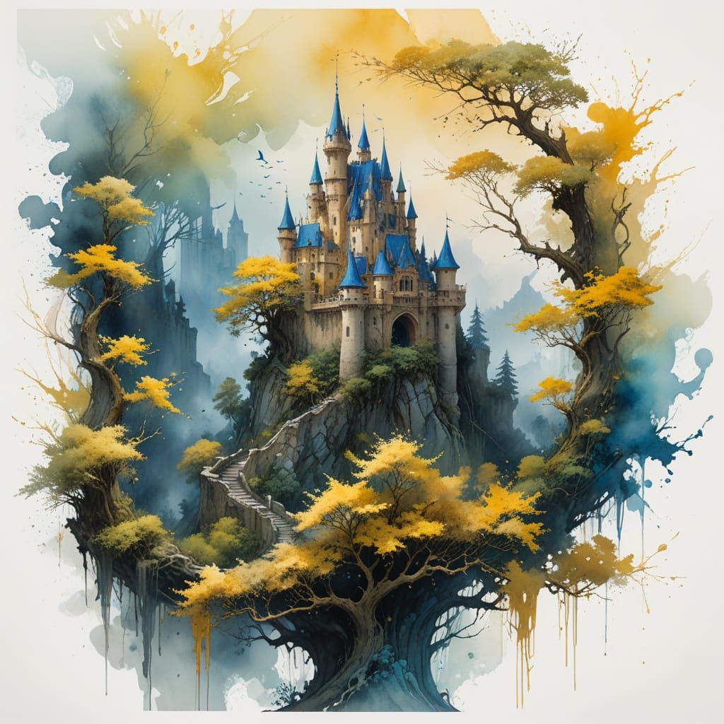 Enchanted Castle Amidst Ancient Tree, with Vibrant Foliage a...