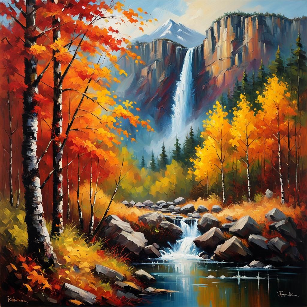 Epic Autumn Mountainscape in Expressionist Impasto Style