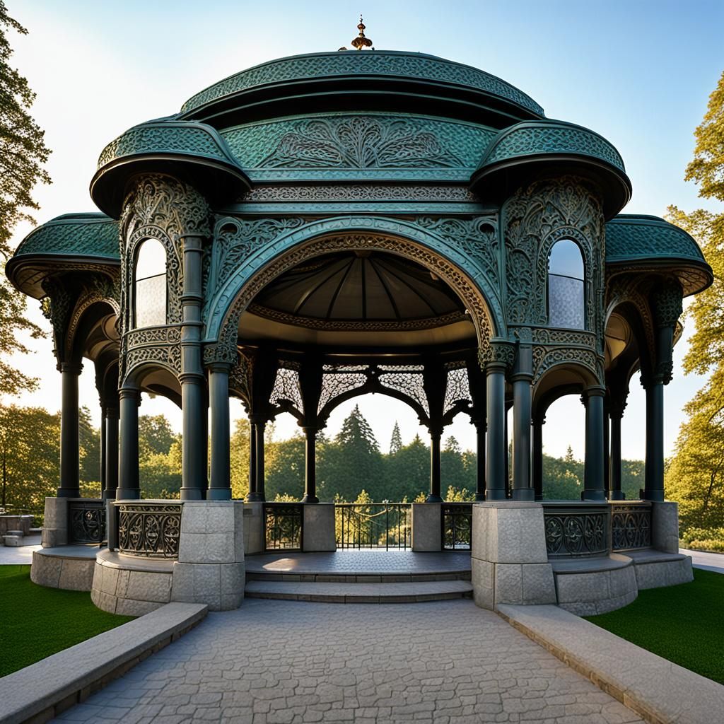 Art Nouveau and Romanesque Pavilion at Golden Hour