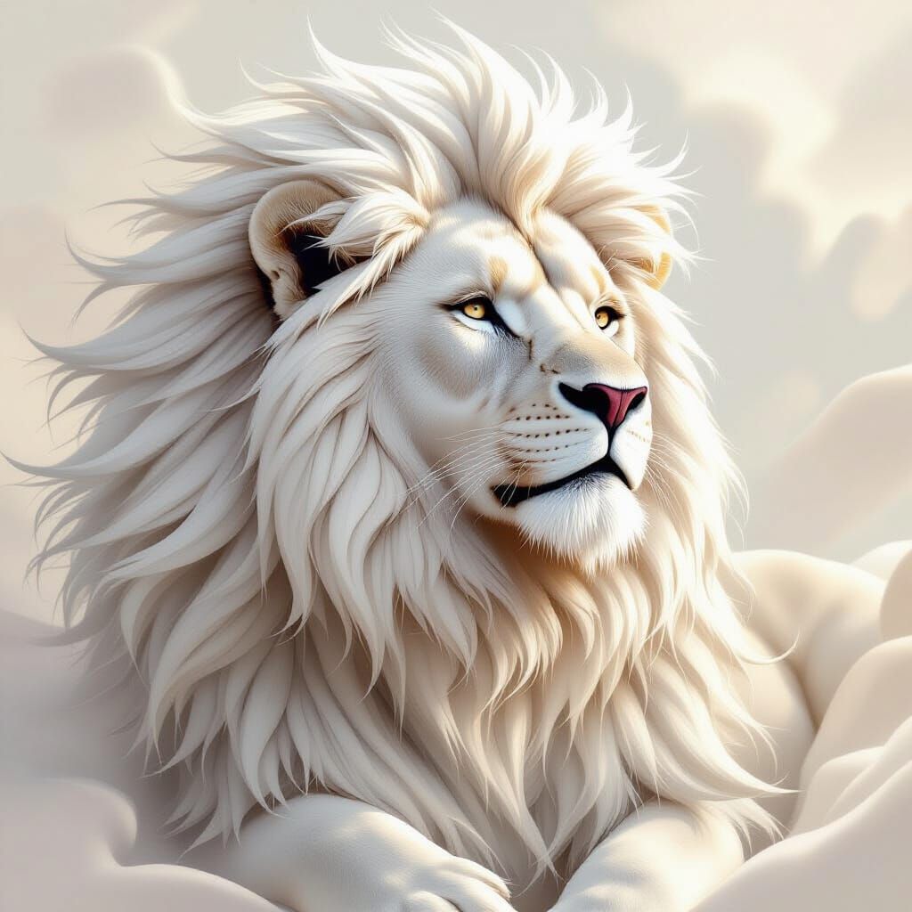 Majestic White Lion in Dreamy Digital Art Style