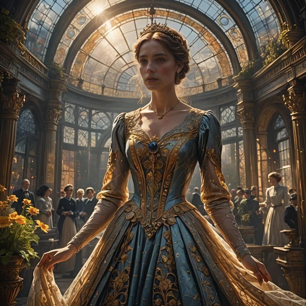 Victorian Woman in Greenhouse, Digital Matte Painting