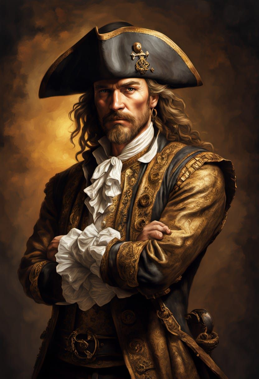 Pirate in Golden Splendor with Adorable Chick