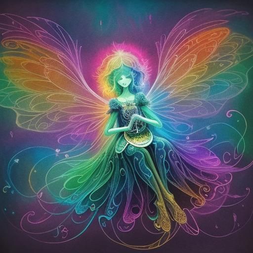 Rainbow Fairy with Halloween Cards in Abstract Expressionism