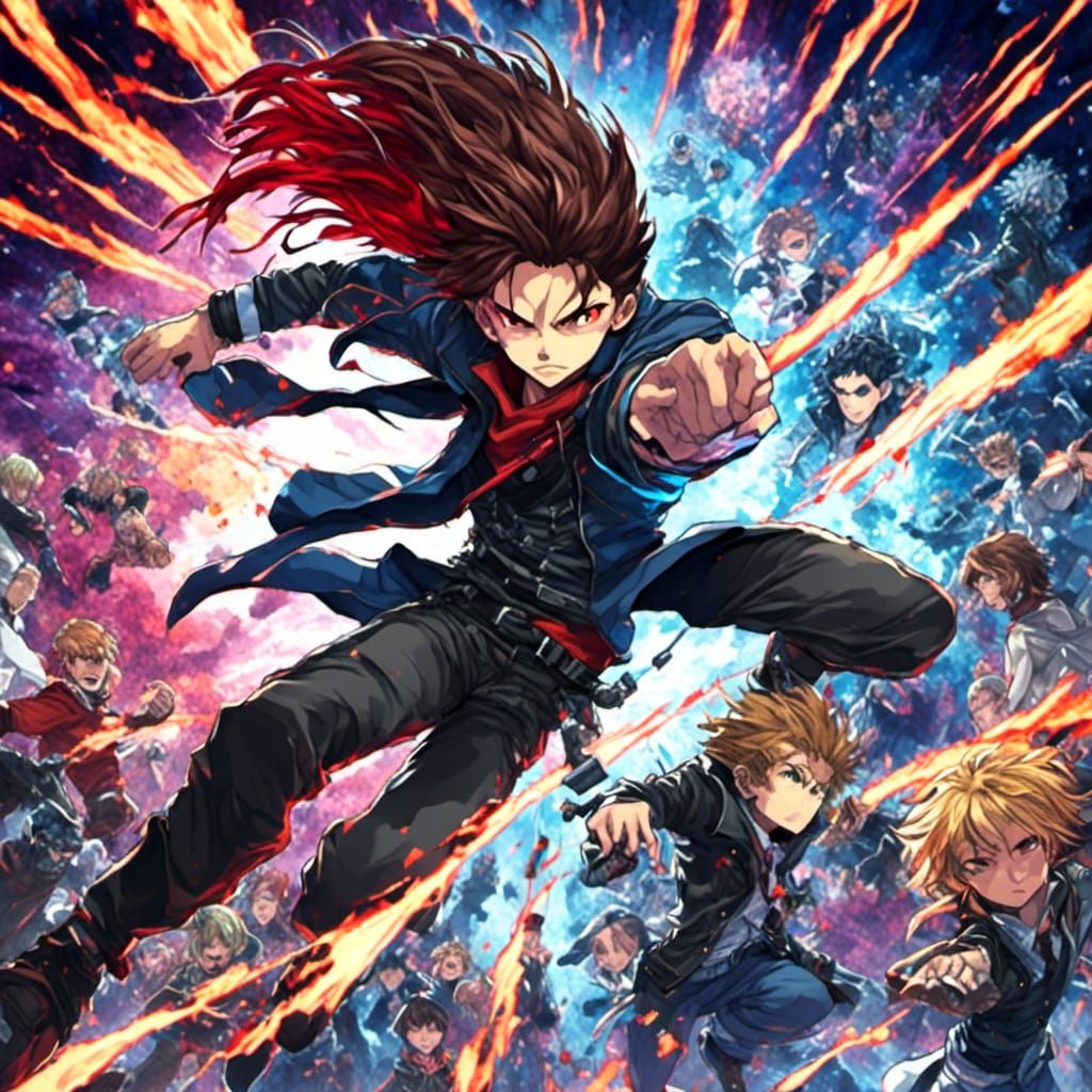 Anime-Style Boy in Hacker Fight Scene