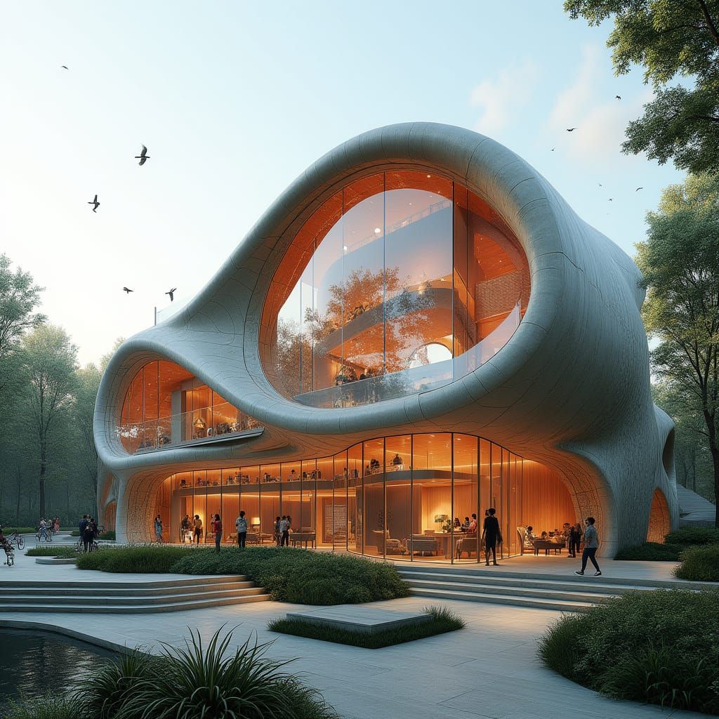 Semi-Curved Flower Building with Snake Skin Texture and Red ...