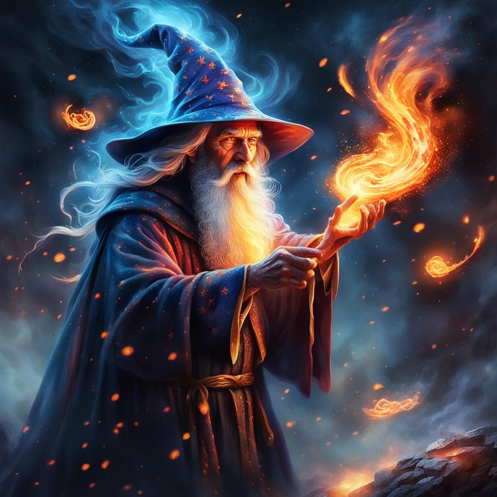 Wizard Casting Spell in Moonlight: Fantasy Illustration