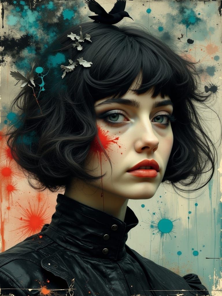 Gothic Woman Portrait with Smoky Grunge Textures