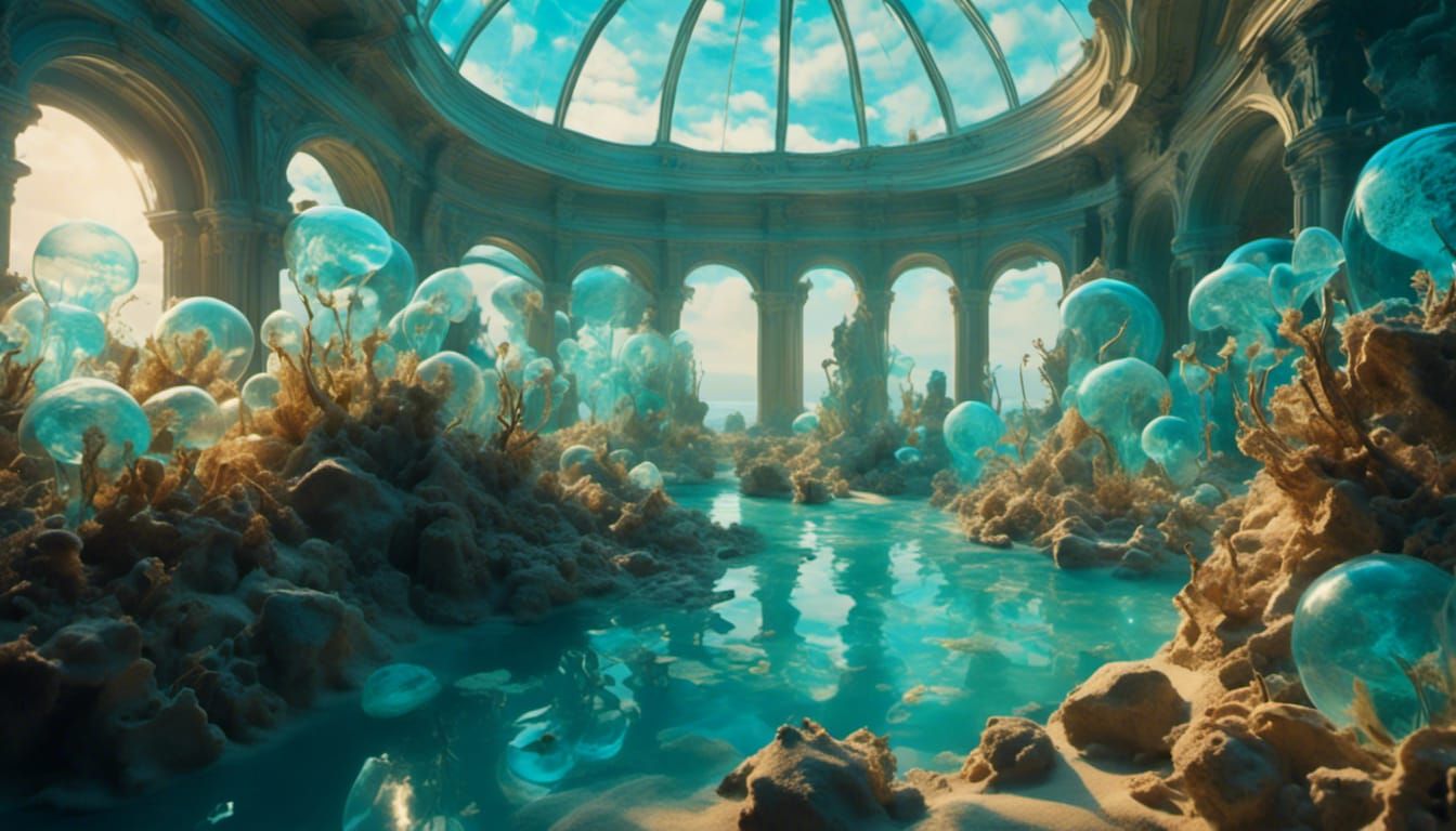 Underwater Passageway with Glass Dome, Digital Art