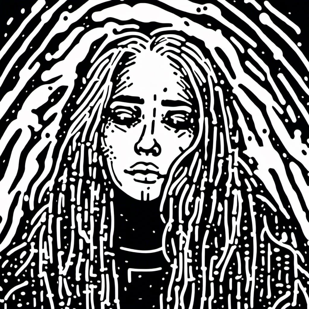 Billie Eilish Smiling: Minimalist White Line Art Doodle