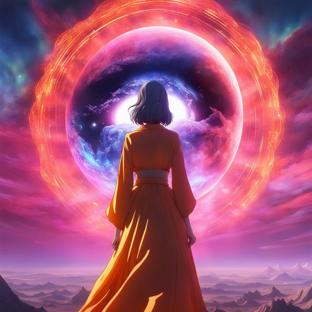 Holy Woman Walks Cosmic Eye: Digital Art Masterpiece