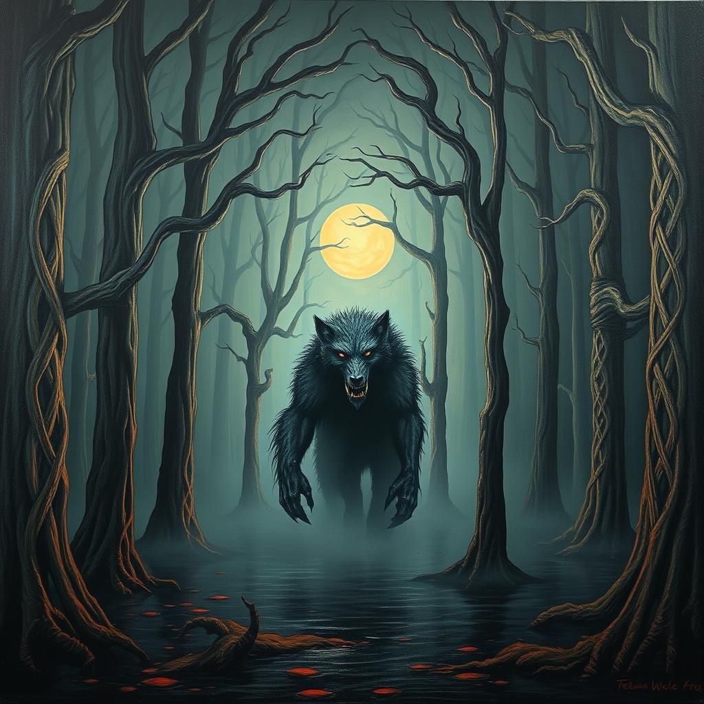 Eerie Swamp Werewolf in Studio Ghibli Style