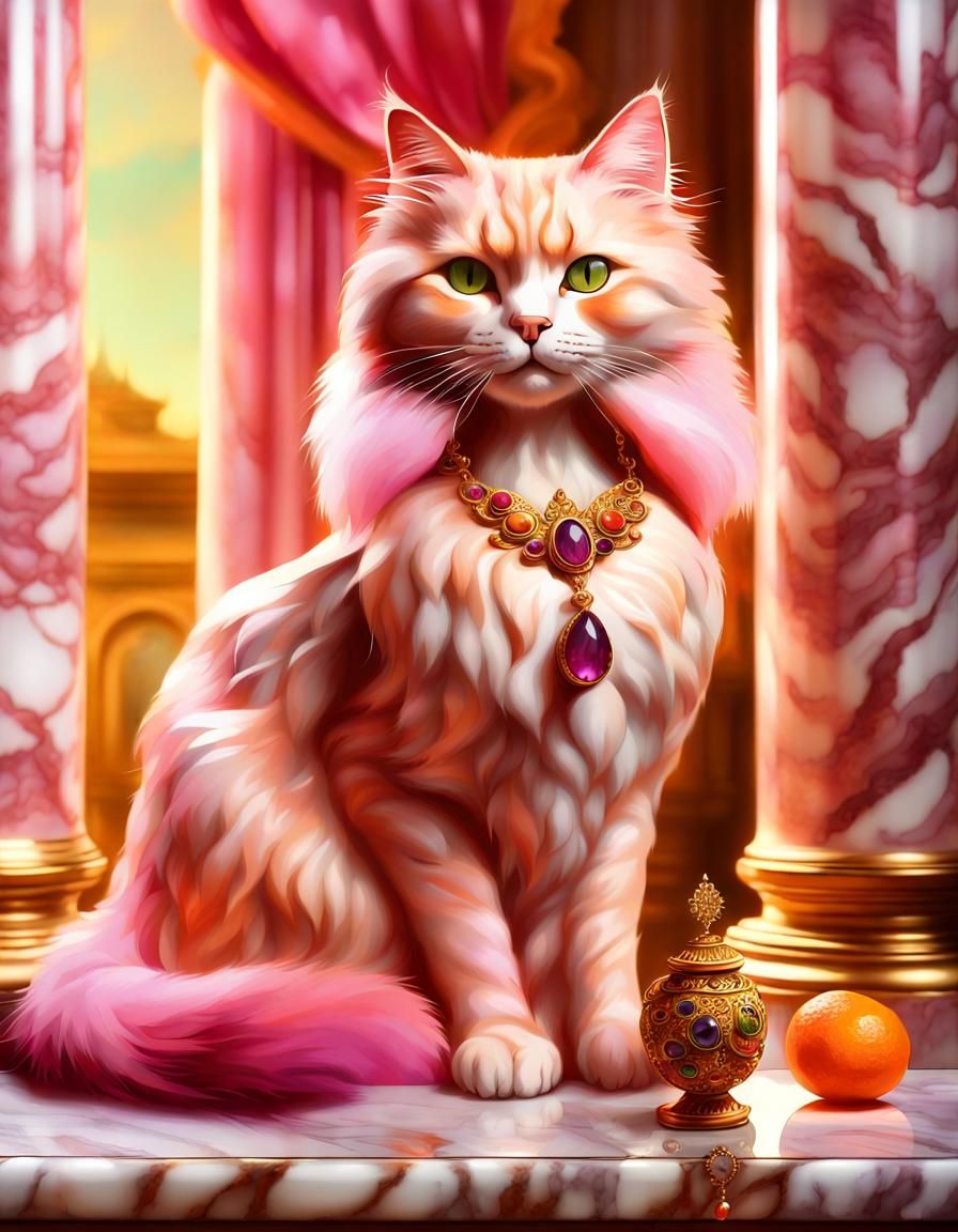Ornate Cat with Gemstone Necklace