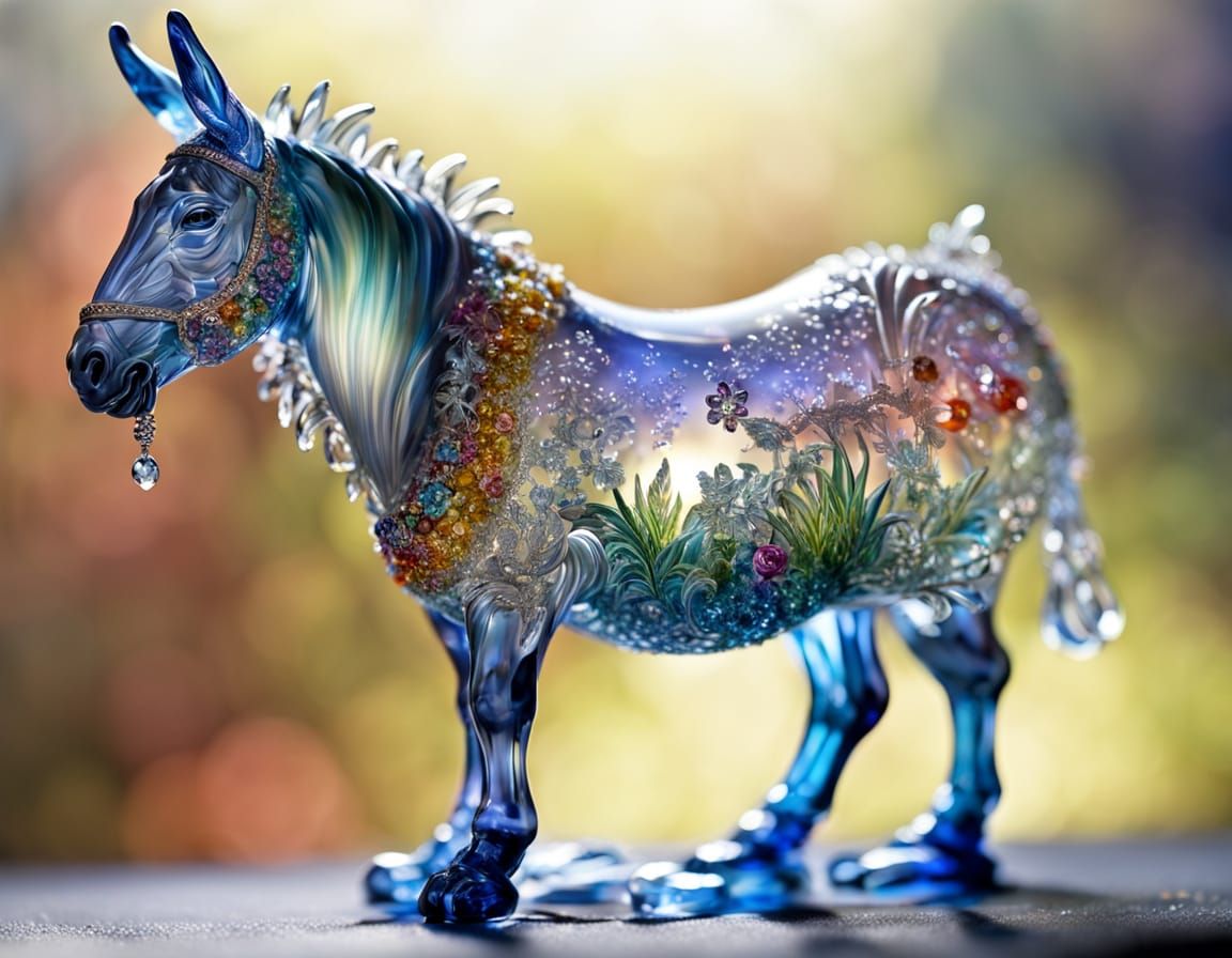 Shiny Blown Glass Swan and Donkey Figurine