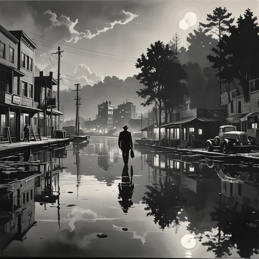 Film Noir Water Reflections Concept Art