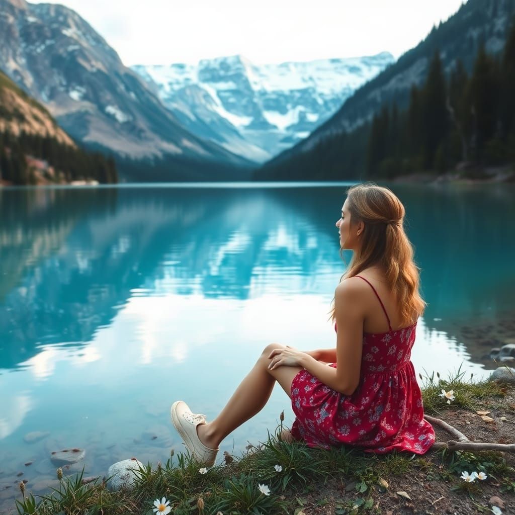 Woman by Lake: A Moment of Solitude