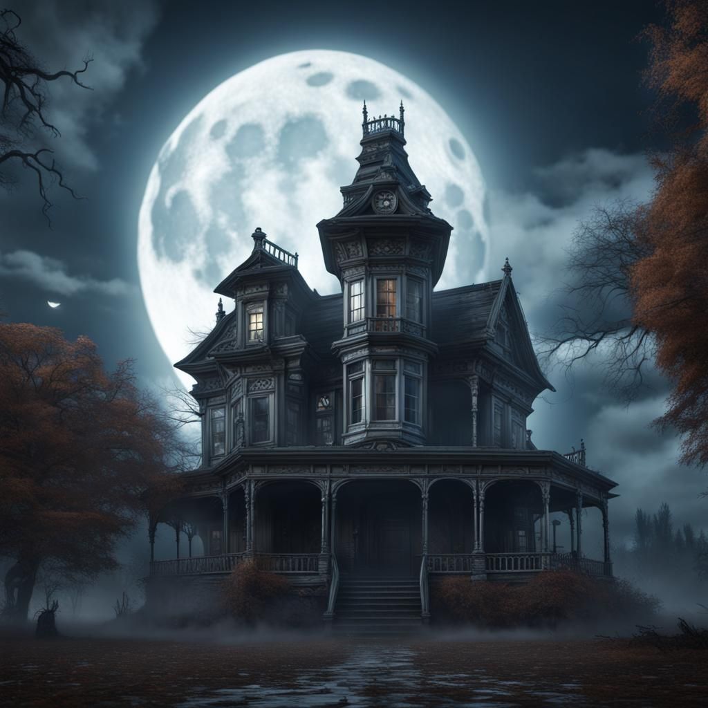 Ethereal Ghost Haunting a Detailed House