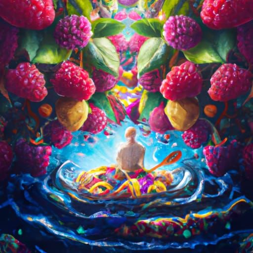 Glowing Soul with Berries Over River: Digital Matte Painting