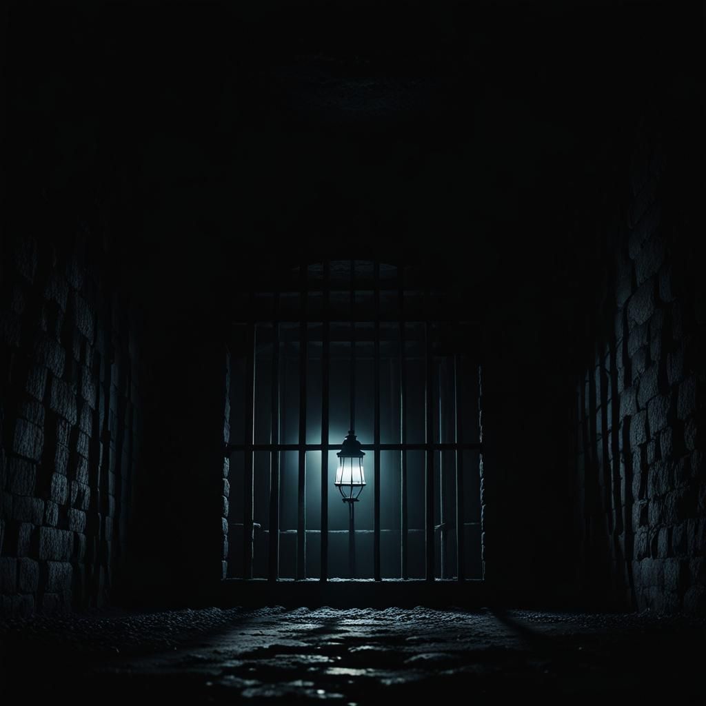 Ominous Jail Cell in Gothic Horror Style