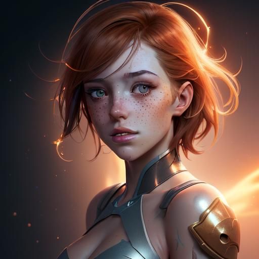 Freckled Girl in Warm Light: Splash Art Concept