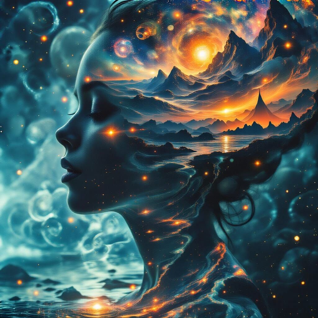 Alien Ocean Landing in Abstract Double Exposure Style