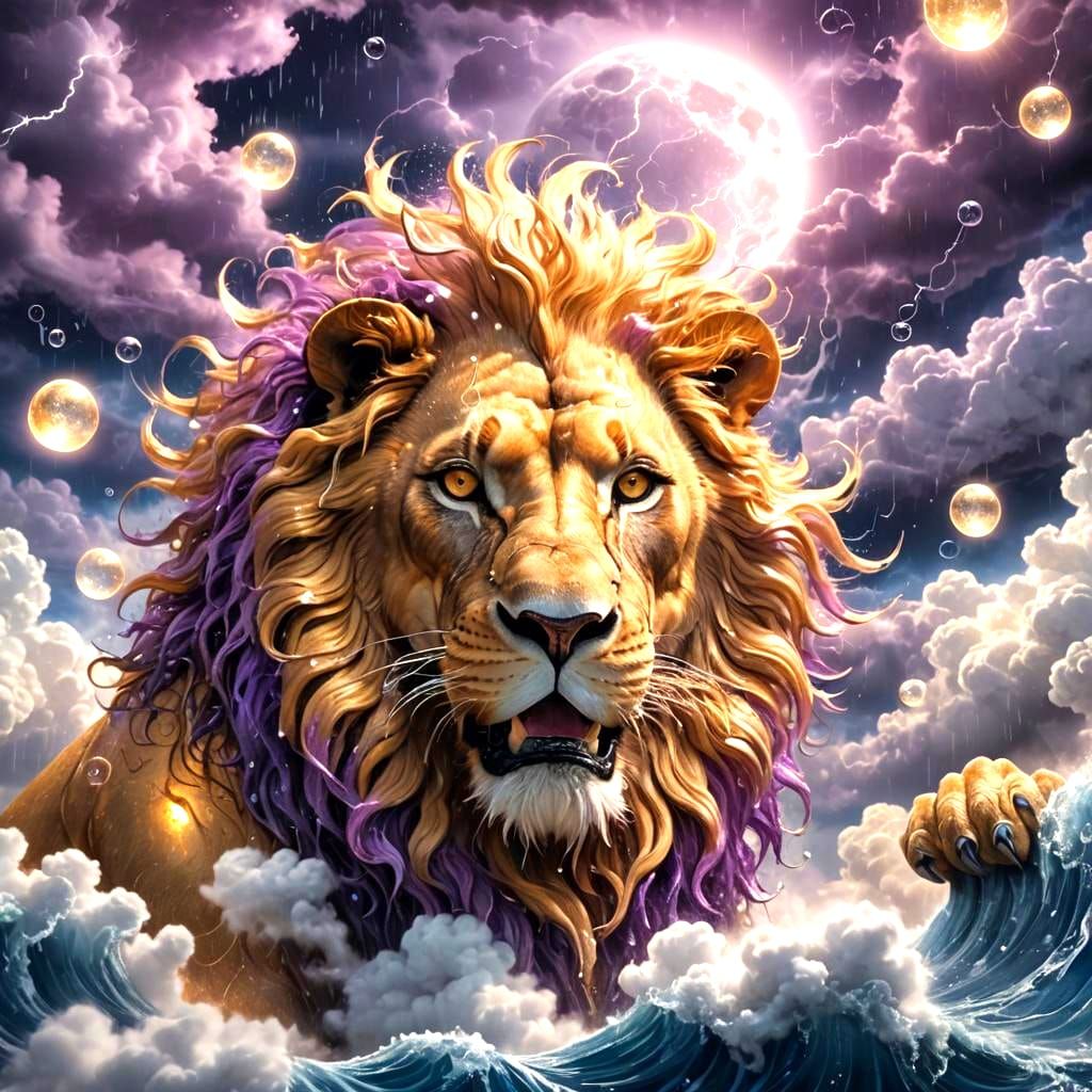 Lion Face in Musical Waves with Stunning Sky