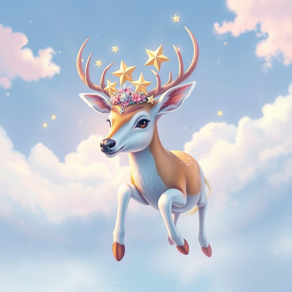 Pastel Deer with Star Crown Flies