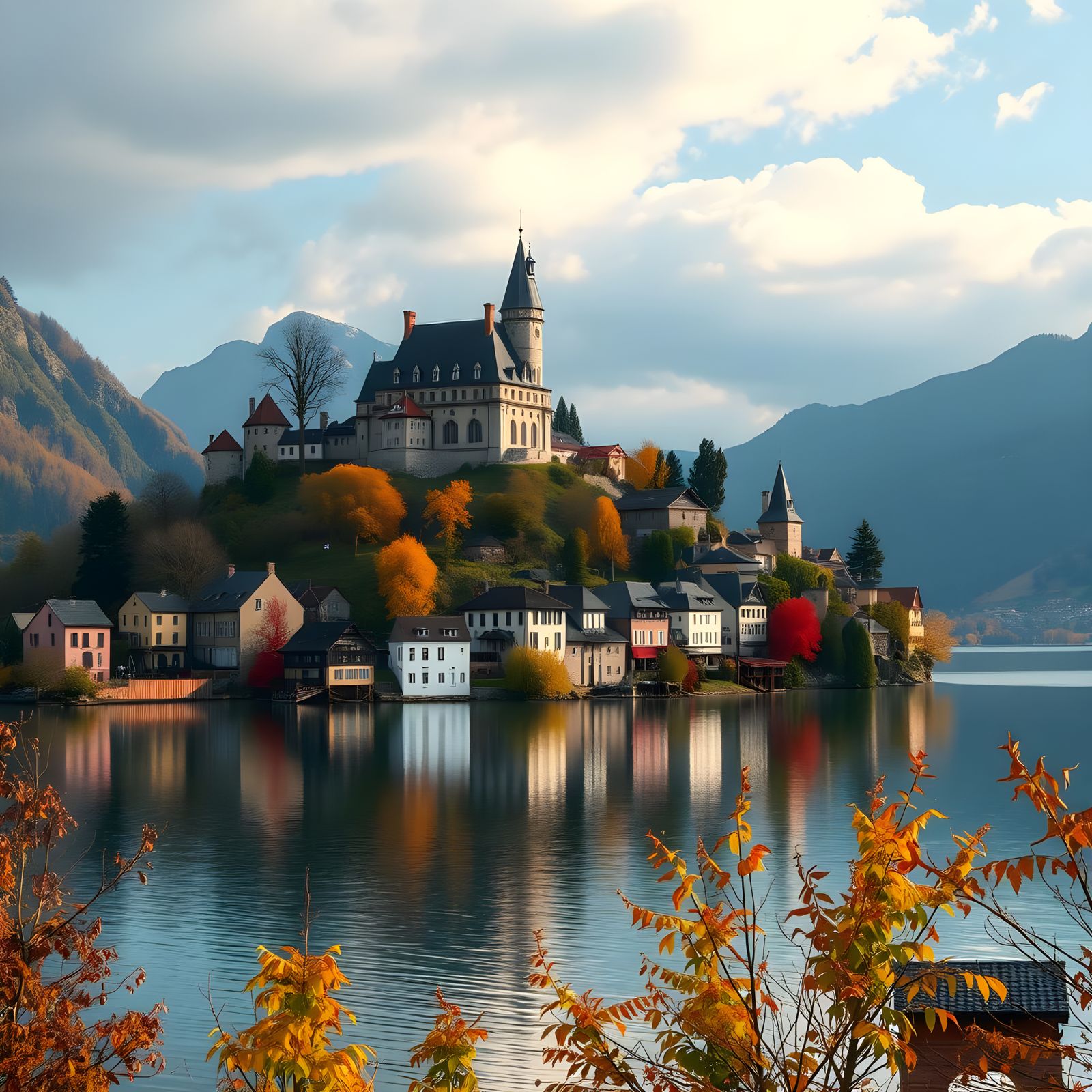 Autumnal Savoie Village on Lake Annecy: Matte Painting