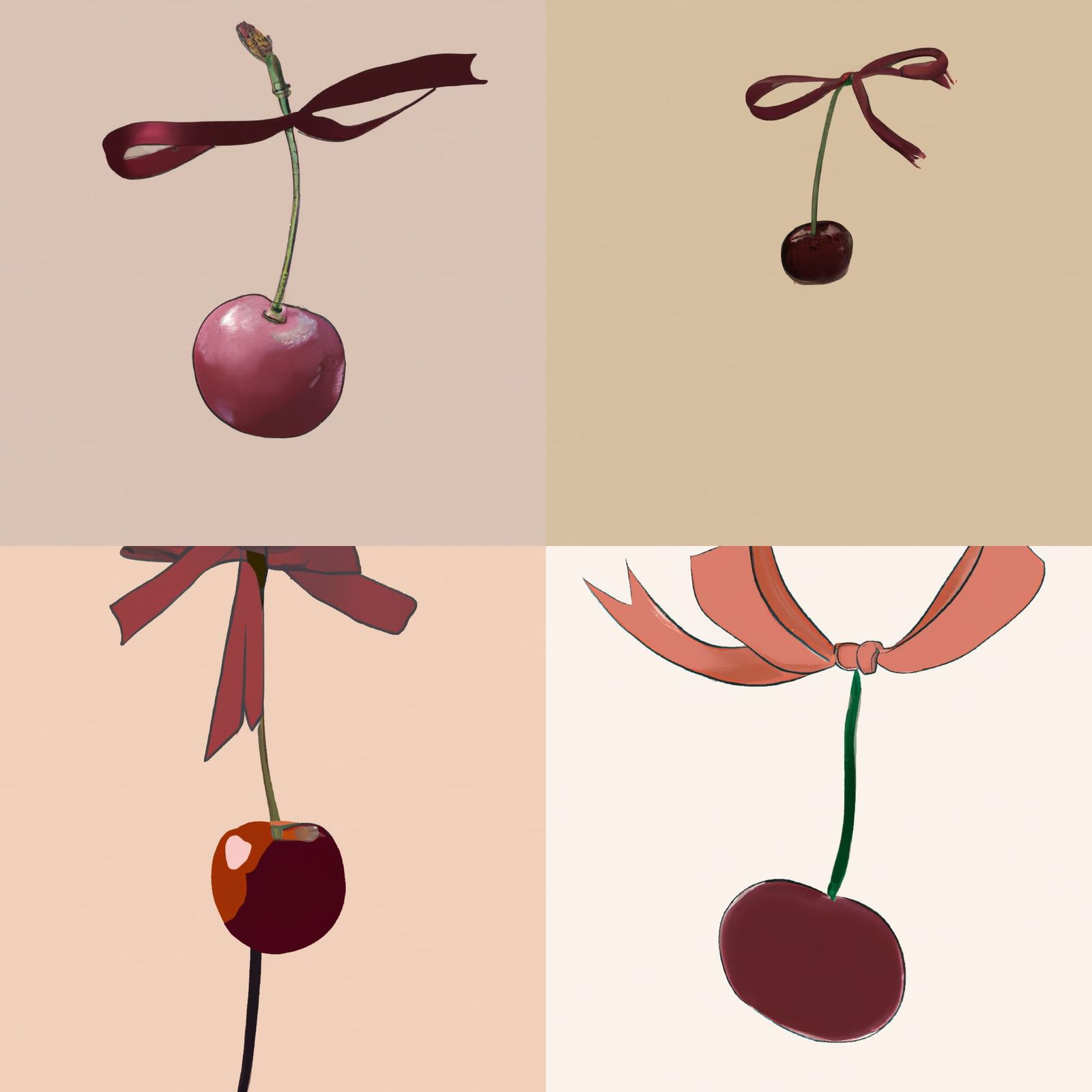 Dark Red Cherry with Pink Ribbon