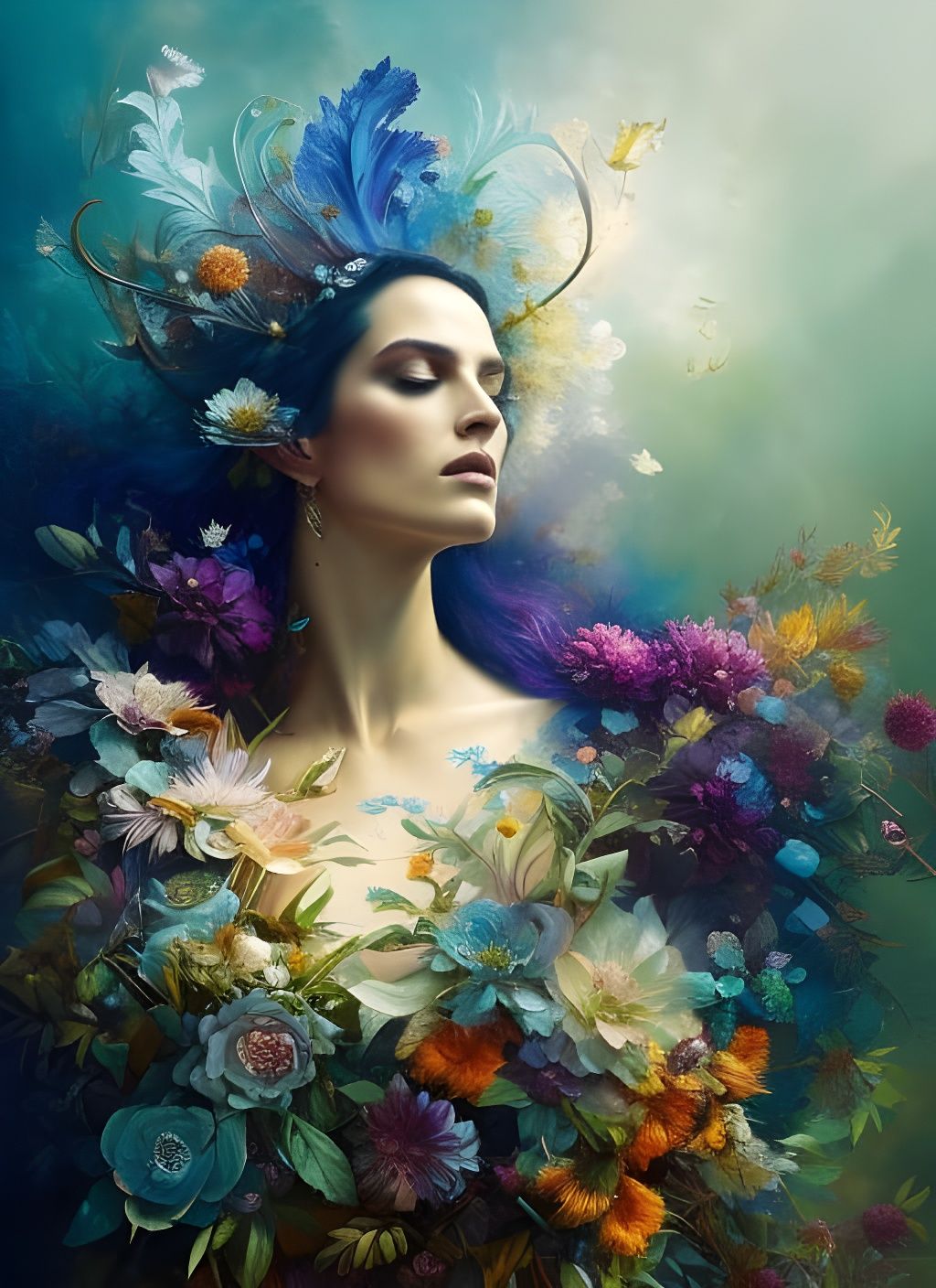 Wildflower Goddess Impasto Painting with Gems