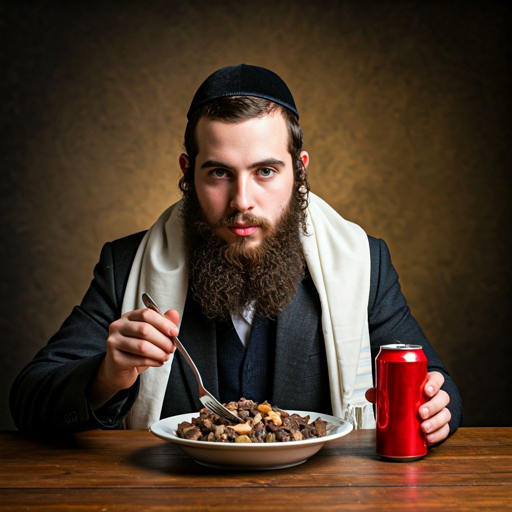 Yeshiva Student Enjoys Cholent in Rustic Setting